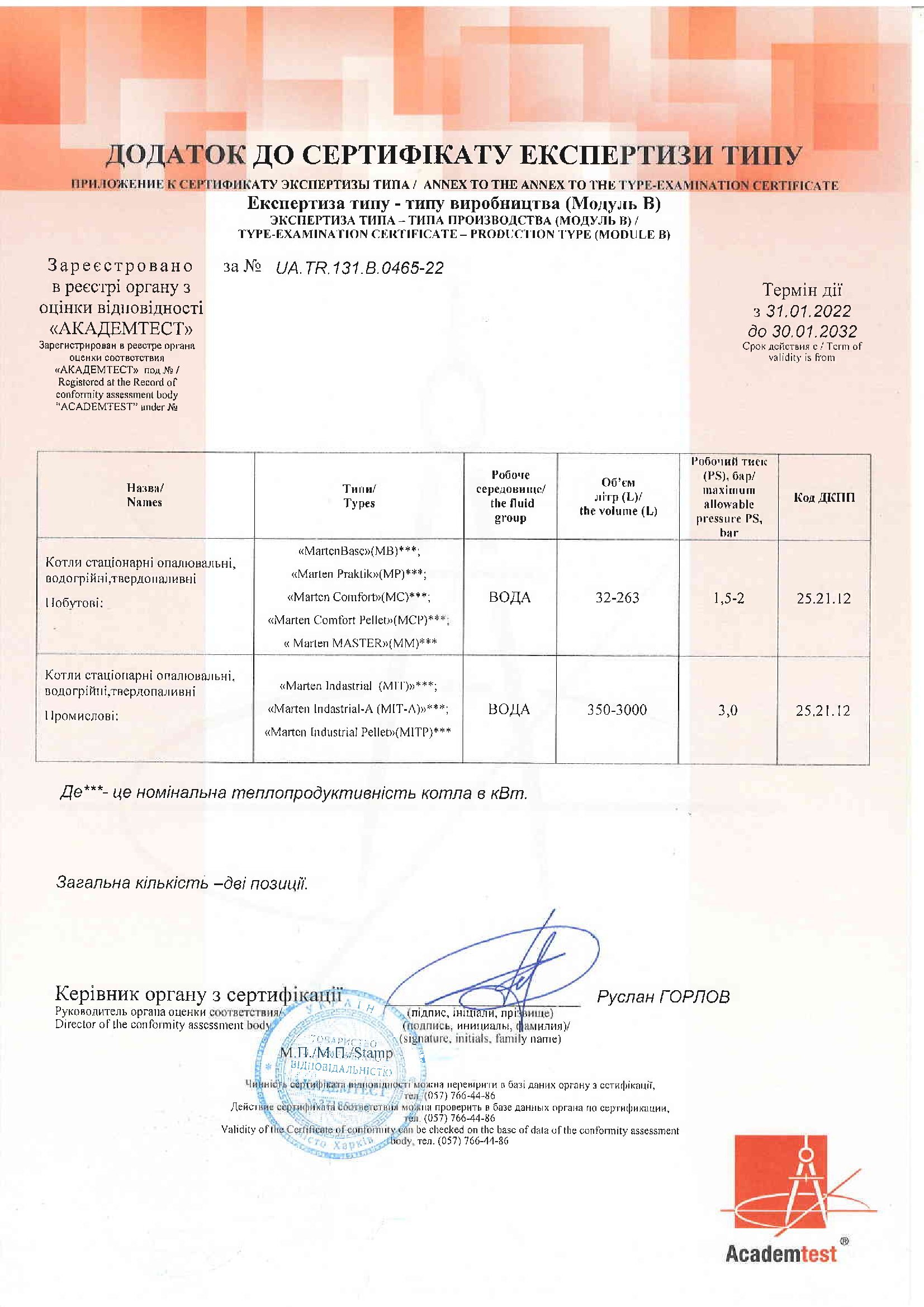Сертификат В (експертиза виробництва) 00003
